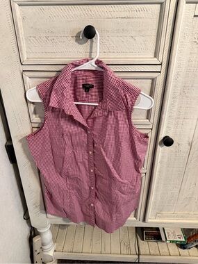 Talbots Pink Gingham Sleeveless Button-Down Blouse